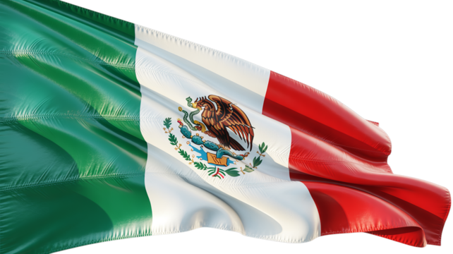 Mexican Flag Waving on Pole with Transparent Background
