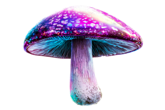 Colorful mushroom with cosmic design on a transparent background
