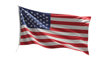 Waving United States flag, isolated on transparent background