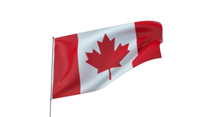 Canadian Flag Waving on Pole with Transparent Background