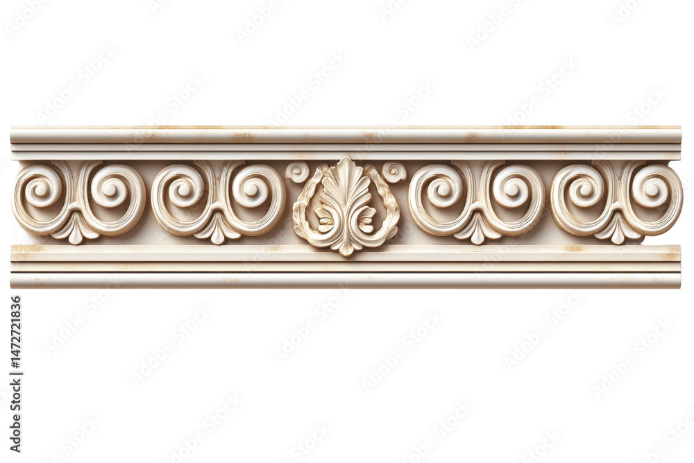 Aufkleber Ornate floral decor element featuring intricate golden scrollwork and a central flower design against a transparent background for versatile design applications