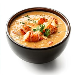Fototapeta premium Creamy Lobster Seafood Soup in Bowl – Culinary Arts Food Photography Dish with Parsley Garnish for Gourmet Recipe Presentation