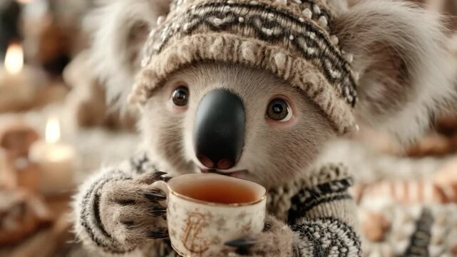 Koala drinking tea