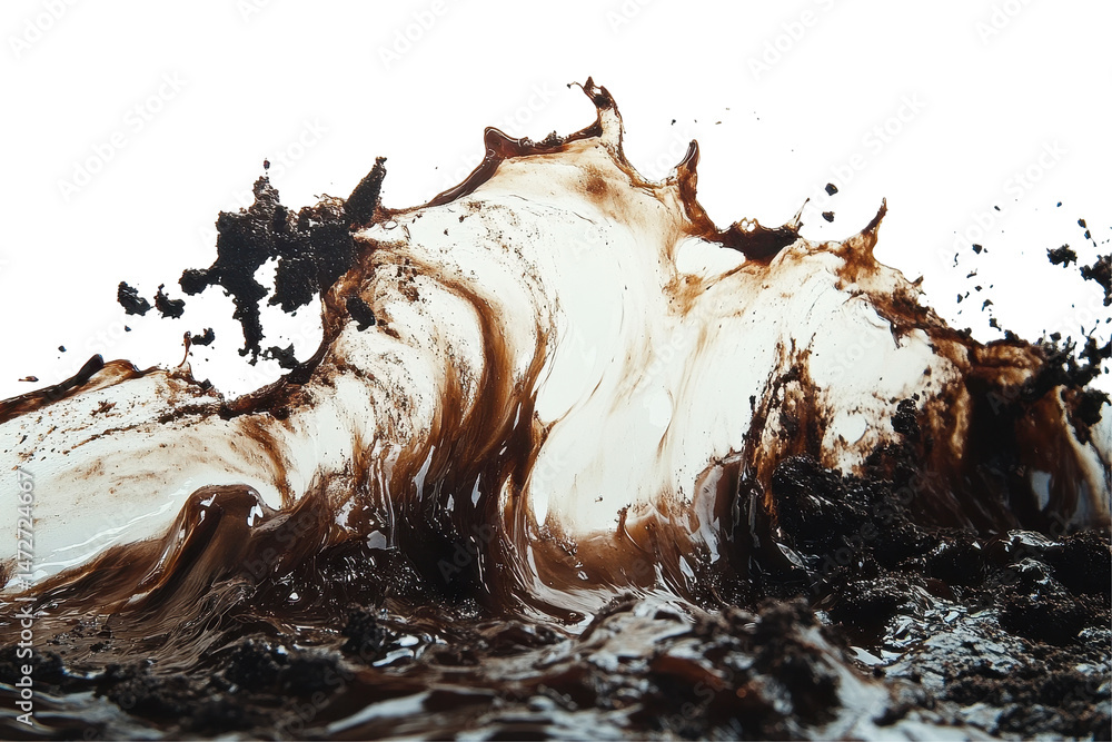 Aufkleber dynamic splash of dark liquid creates an artistic wave effect on a white background and showcases th