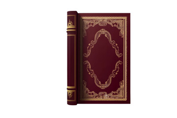 Fototapeta premium Elegant red book with ornate gold design and transparent background