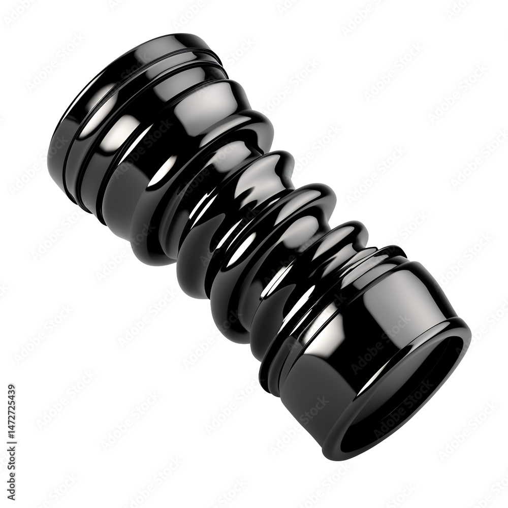 Poster black metallic object with a spiral design, glossy finish, and transparent background. 3d render.
