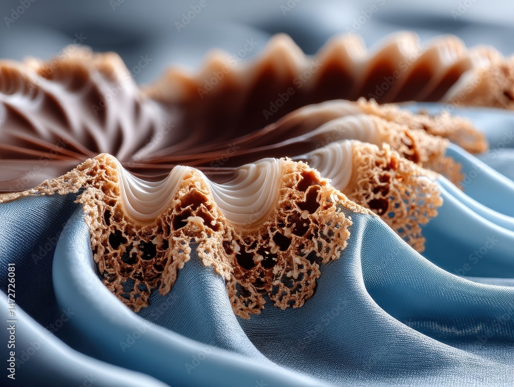 Poster exquisite detail of intricate ruffled fabric pattern with smooth texture and delicate lace on soft b