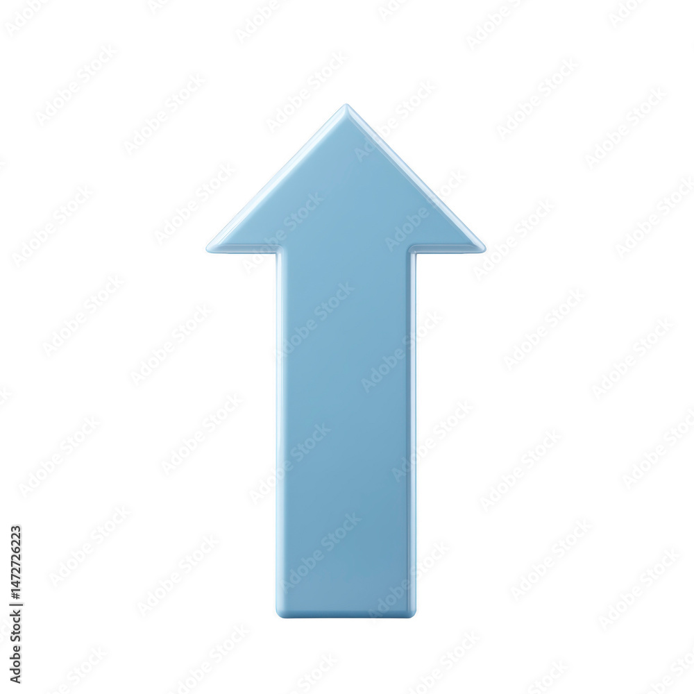 Poster blue upward arrow icon with glossy finish, symbolizing direction or progress. arrow is simple and sl