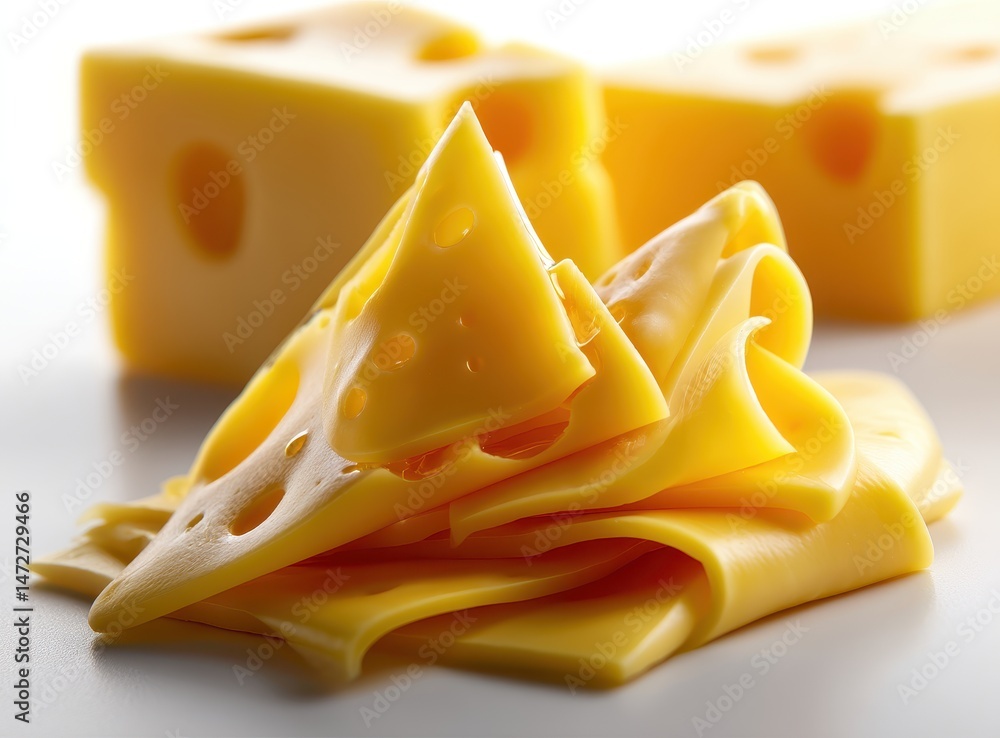 Aufkleber fresh and delicious cheese slices with texture surrounded by blocks of cheese perfect for culinary c