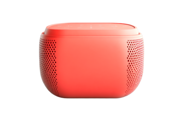 Portable wireless speaker in vibrant red color with perforated design