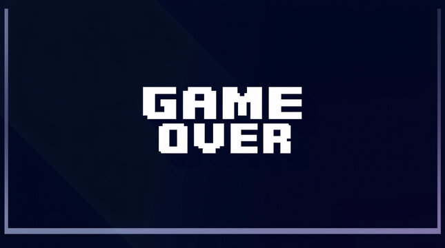 A pixel art text display showing "GAME OVER" on a dark blue gradient background.