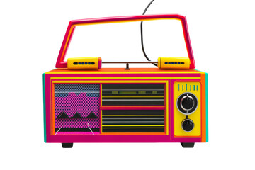 Colorful retro radio with transparent background for creative design