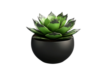 Beautiful succulent plant in a modern black pot with glossy finish