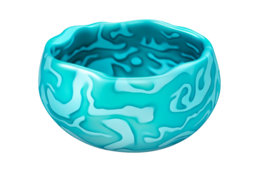 Colorful abstract bowl design with fluid patterns and bright blues