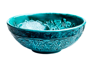 Turquoise ceramic bowl with intricate design