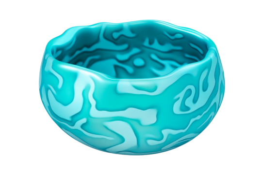 Colorful abstract bowl design with fluid patterns and bright blues