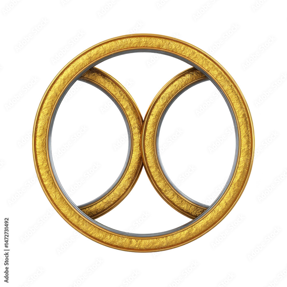 Aufkleber golden circular emblem with two intersecting rings, creating symmetrical design. metallic texture an