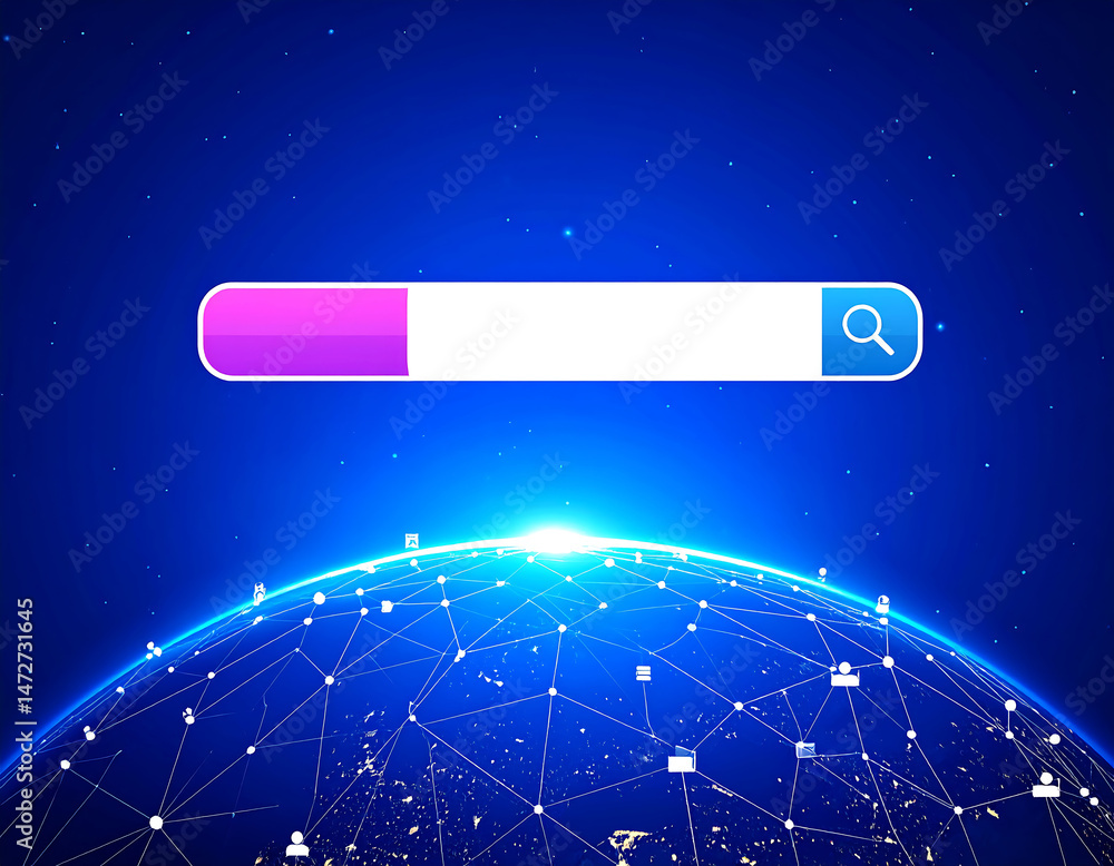Aufkleber global network search concept. futuristic glowing earth with connection lines. ideal for web design,