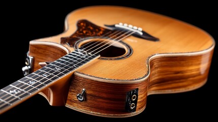 Fototapeta premium Detailed acoustic guitar warm wood tones