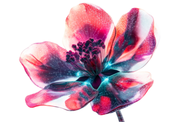 Glowing digital flower on a transparent background