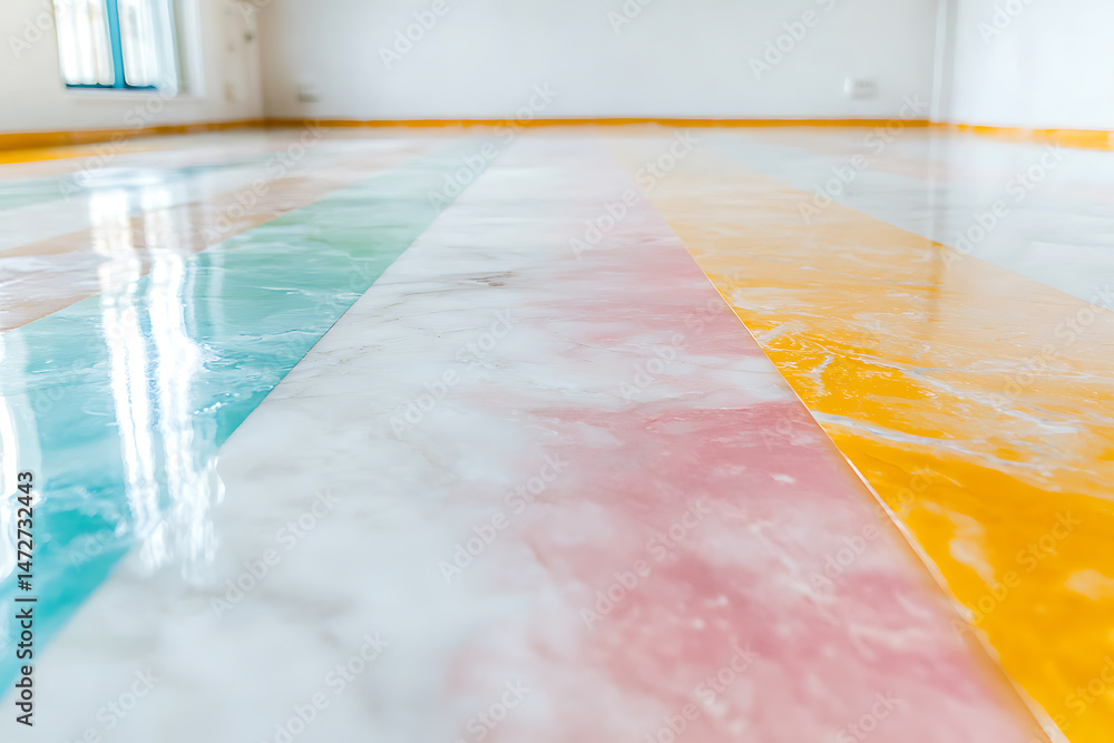 Poster striking floor design: a spectrum of vibrant hues blend seamlessly, creating a captivating visual ex