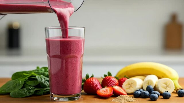 Healthy smoothie ingredients ready for pouring