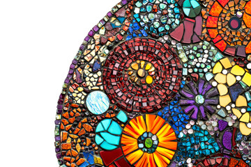 Colorful mosaic design with intricate patterns and textures
