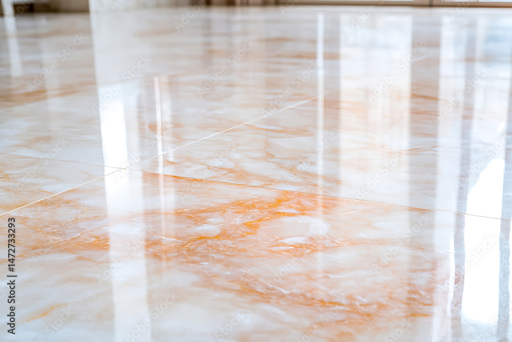 Poster close-up of shiny marble floor reflecting light, showcasing an elegant and clean surface with beauti