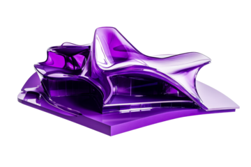 Modern abstract purple sculpture on transparent background