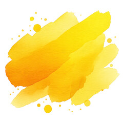 Naklejka premium Vibrant yellow watercolor splash with textured brush strokes and scattered dots creates lively and artistic background. Perfect for creative projects and design elements