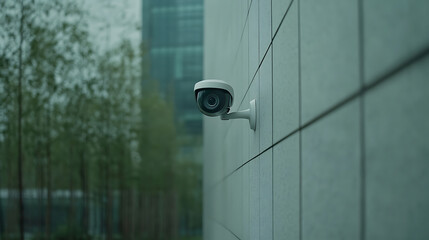 Security camera on a building exterior for surveillance.