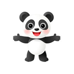 Naklejka premium Cute cartoon panda with open arms and happy expression stands against transparency background. panda has black and white fur, large eyes, and friendly demeanor