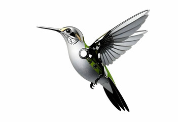 Obraz premium Metallic Hummingbird with Chrome Wings on Transparent Background