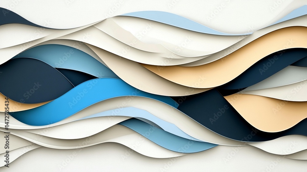 Poster abstract wavy layers of paper in pastel and dark colors create a dynamic, flowing design