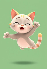 Obraz premium Adorable 3D Cat Model, Happy, Jumping, Playful, Cute, Cartoon, Whimsical, Cheerful, Paws Up
