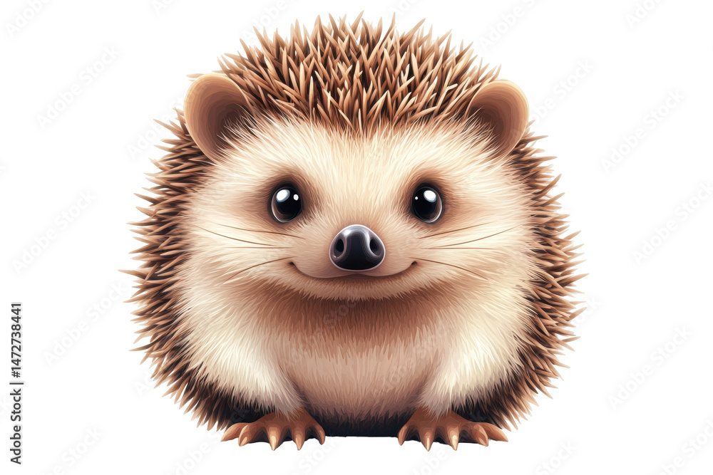 Poster cute hedgehog character with a friendly expression on a transparent background, perfect for children