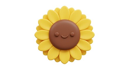 Smiling Sunflower Illustration with Yellow Petals and Brown Center