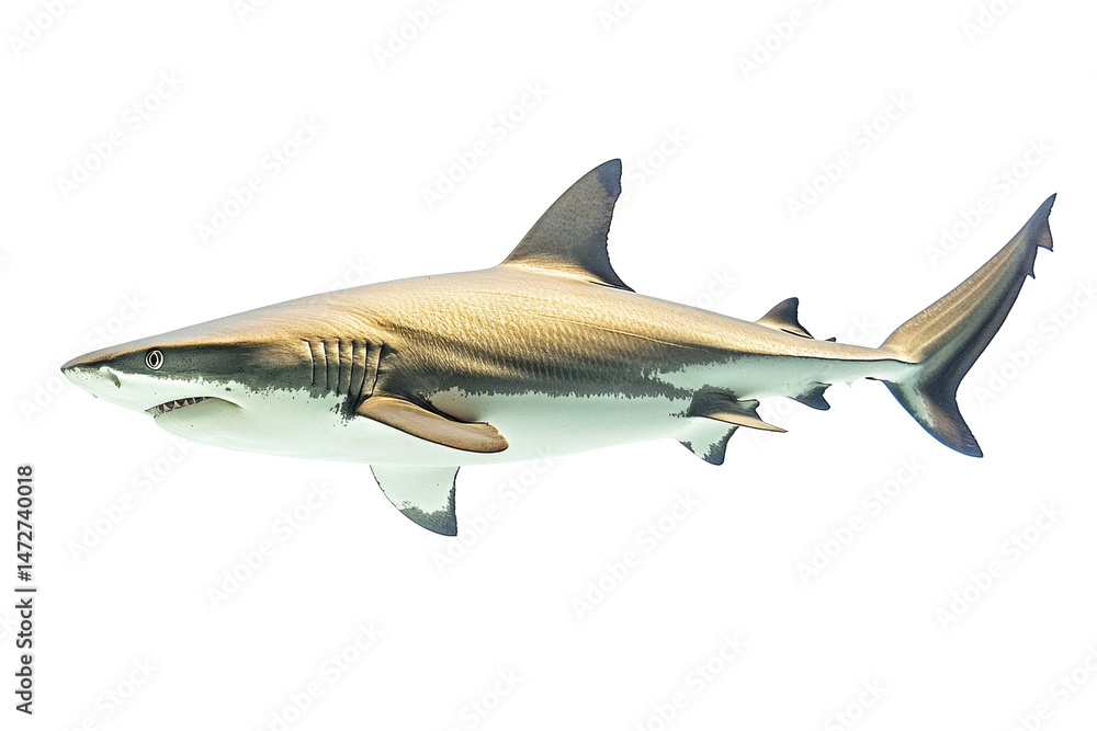 Poster realistic representation of a shark swimming in clear water showcasing its streamlined body and powe
