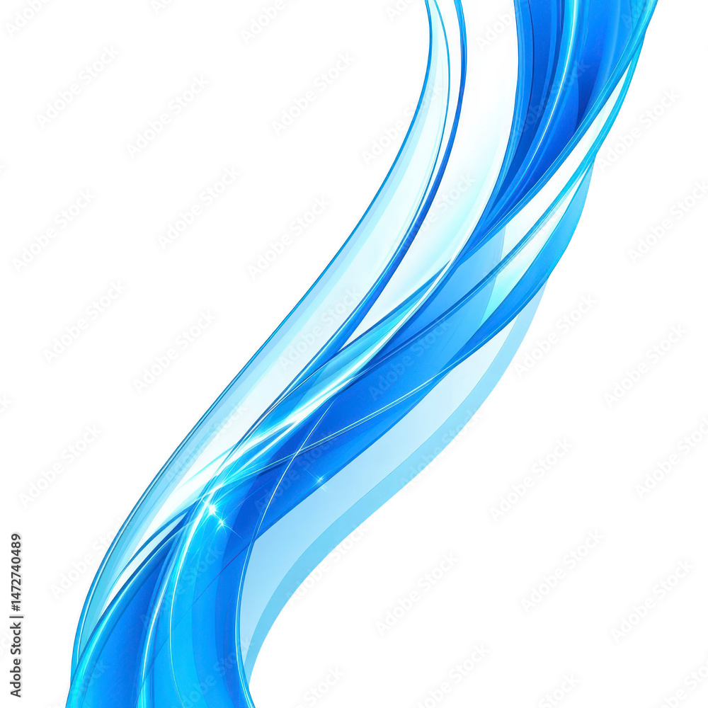 Poster dynamic, abstract blue wave design with smooth curves and glossy finish, creating sense of motion an
