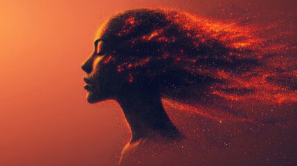 Woman with a red hair blowing in the wind creative portrait