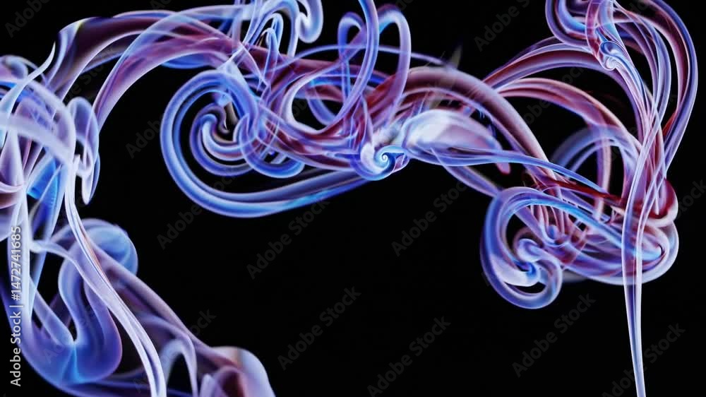 Poster vibrant smoke flows gracefully, forming intricate patterns and colorful swirls on a black background
