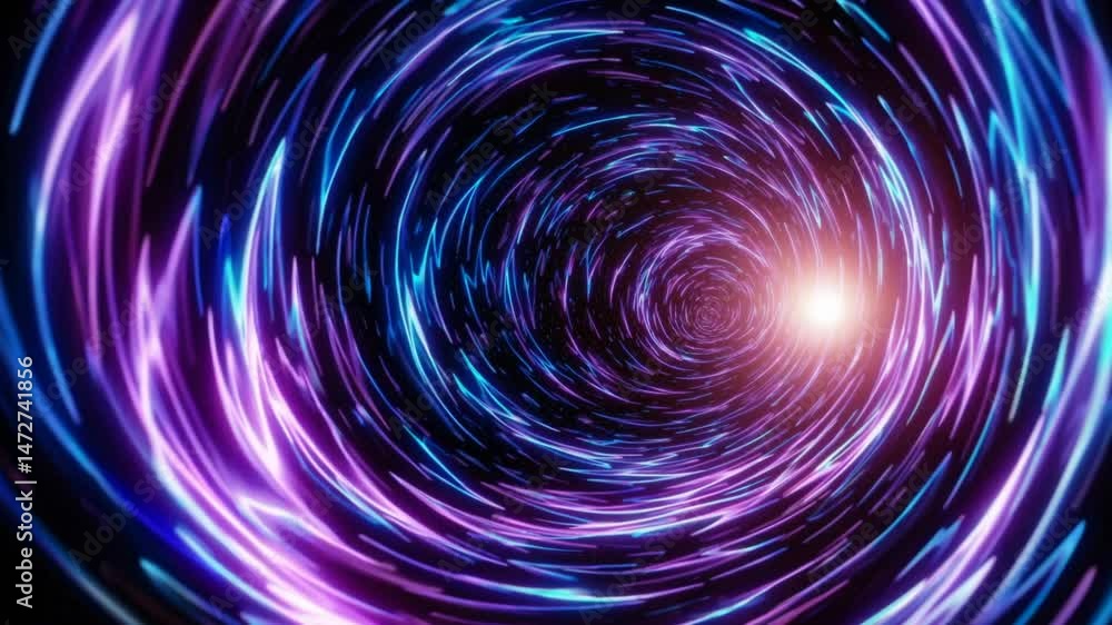 Poster luminous energy trails spiraling dynamically around cosmic wormhole, revealing intricate quantum phy