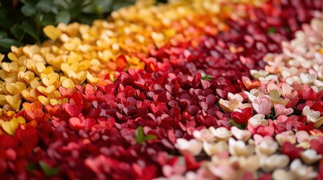Vibrant array of handmade paper flowers creates a colorful gradient design
