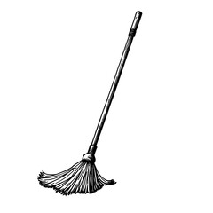 Engraved broom icon with long handle – concept of sweeping dust sanitation housework and janitorial service