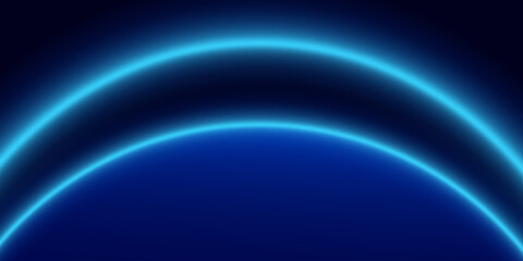 Bright light on dark planet horizon. Realistic vector illustration of blue space galaxy with starry night sky, sun shining behind earth, cosmos exploration game background, science fiction background