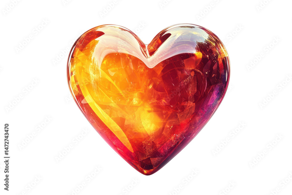Poster colorful transparent heart shape with a gradient of warm shades, ideal for romantic themes and creat