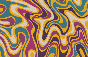 Abstract seamless swirl pattern. 60s, 70s style groovy background with waves and blobs. Psychedelic hippie texture