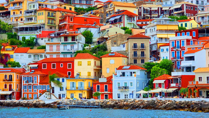 parga greece houses streets roads  greek tourist resort