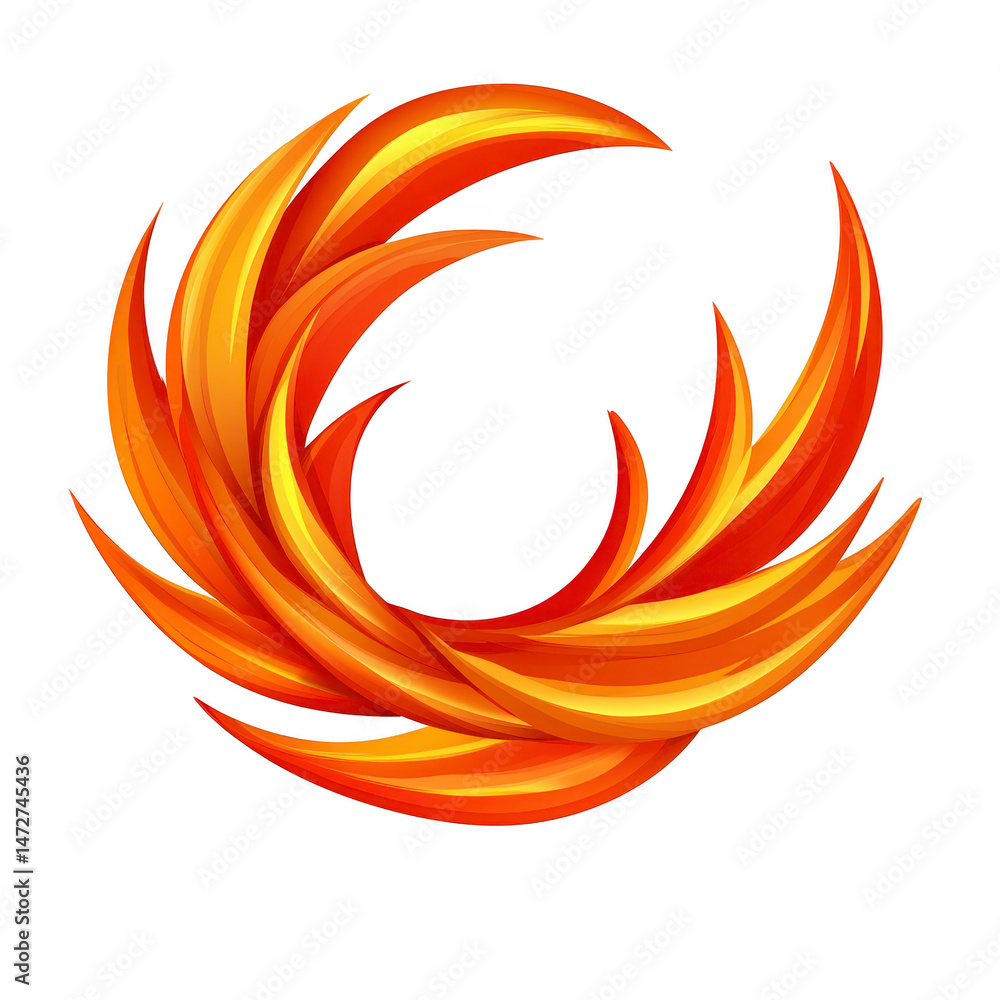 Poster vibrant, fiery circular design with swirling orange and yellow flames creates dynamic and energetic 