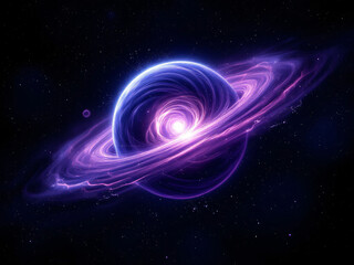 Fototapeta premium Planet with a swirling atmosphere above a mountainous landscape, creating a surreal and cosmic scene.